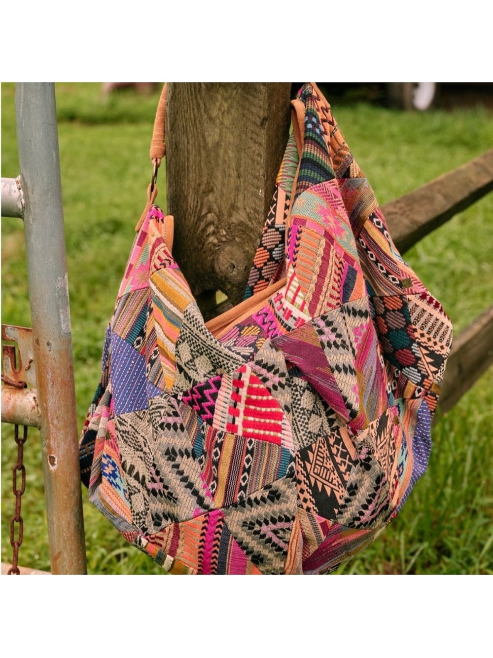 Free People Multicolor Patchwork Hobo Bag - Pink, Red, Blue, Tan